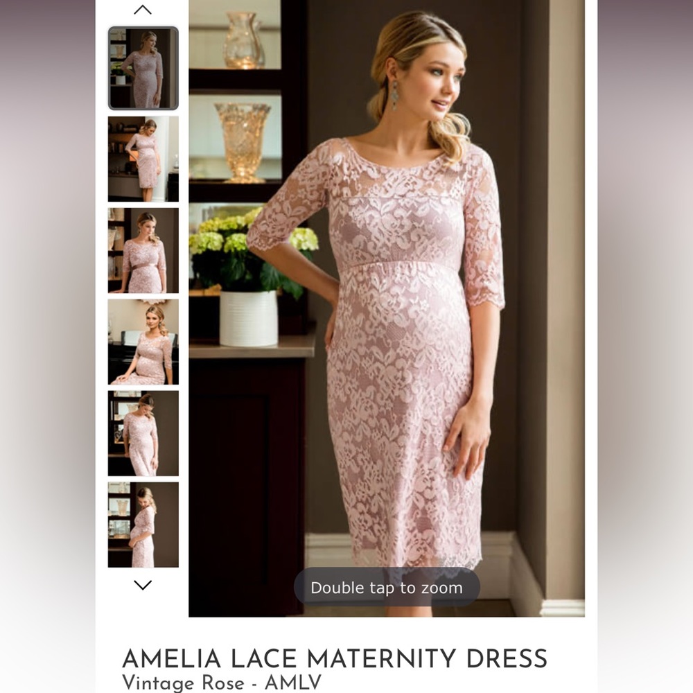 NWT!! Tiffany Rose maternity Stretch Lace Amelia Dress Vintage Rose. Size 8-10